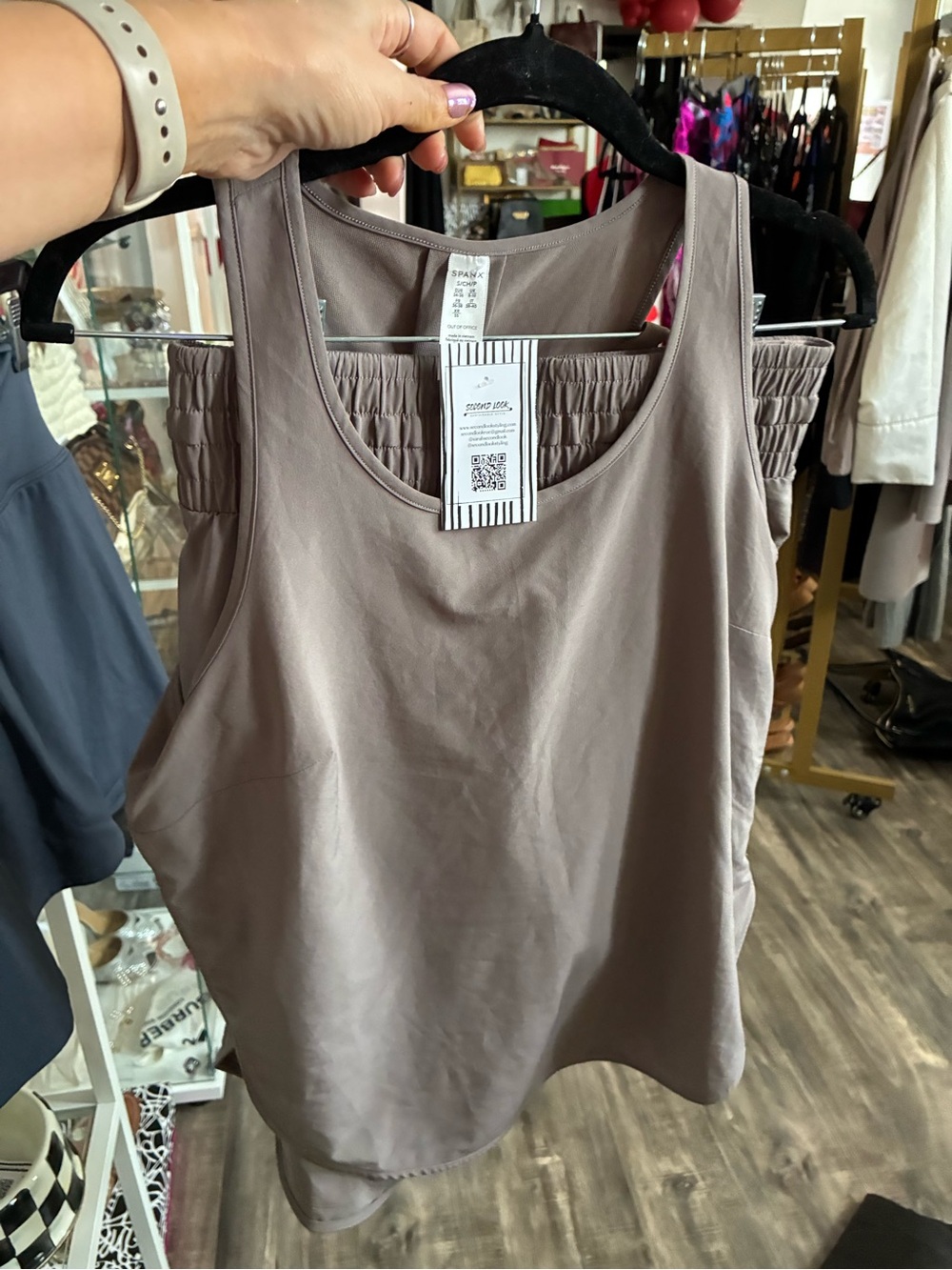 SPANX Mauve Scoop Neck “out of office” Tank Top and shorts set in smoke
